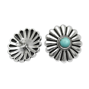 Turquoise Round Cut Bezel <b>Set</b> Flower Design Precious 925 Sterling <b>Silver</b> Minimalist Gemstone <b>Stud</b> <b>Earring</b> Jewelry for Women Girl - Product Image 1