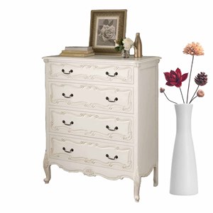 Commode 4 tiroirs en acajou massif de style français antique européen MDF Ensemble de chambre à coucher de luxe sculpté à la main pour salon entrepôt blanc - Product Image 5