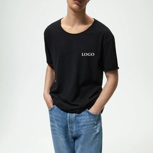 T-shirt noir personnalisé pour homme, de haute qualité, confortable, décontracté, prix bas, t-shirt uni en gros - Product Image 4