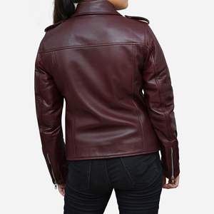 Chaqueta estilo motorista de cuero genuino para mujer moda de invierno elegante satén impreso transpirable venta a granel - Product Image 2