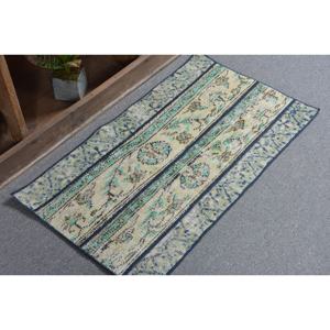 Tapis turc vintage grande surface de 1.8x3,2 pieds classique vert beige patchwork en latex de laine fait main pour décoration de couloir - Product Image 2