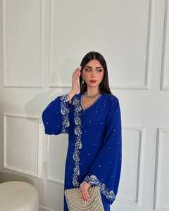 Vestido Largo AWAIS HOUSE Estilo Marroquí, Poliéster Georgette, Bordado a Mano, Ligero, Talla Grande, Manga Larga, Diseño Sólido, Cuello Alto - Product Image 2