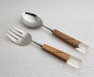 Venta caliente de acero inoxidable Chapado en plata con mango de resina Acero inoxidable mezcla y cocina ensalada servidor plano cucharas para servir - Product Image 2