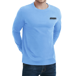 T-shirt d'été à manches longues 100% en coton pour hommes Fashion Loose Fit Solid Color Casual Blank Round Neck Tee customize logo - Product Image 6