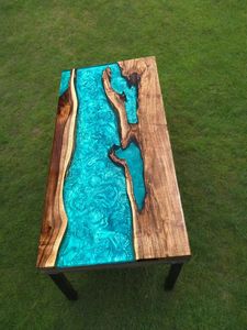 Nouvelle table élégante en bois et résine époxy avec plusieurs motifs, support en résine époxy transparente pour un prix imbattable - Product Image 2