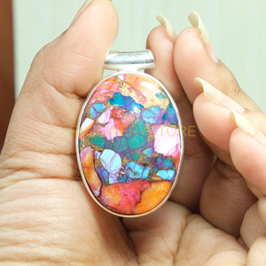 Collier pendentif en pierre précieuse turquoise cuivre orange bleu de grande qualité naturelle, pendentif en argent sterling 925, bijoux cadeau - Product Image 3