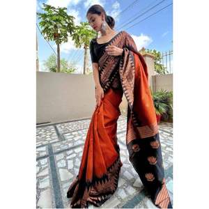 Cotton Slub SILK Saree <b>Party</b> Wear Indian Wedding Latest Designer Cotton Silk Saree with Blouse Woman Wear - Product Image 1