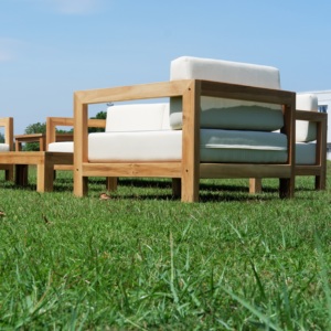 Ensemble de canapés de jardin avec coussin, canapé confortable en bois de teck et tissu de toit ouvrant, meubles d'extérieur en bois massif - Product Image 2