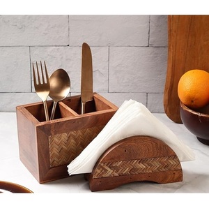 Rustic Wooden <b>Cutlery</b> Holder For Farmhouse Style Kitchen Decor And Easy Access To Spoons And Forks - Product Image 2