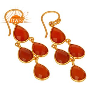 ที่ขายดีที่สุดเงินสเตอร์ลิง18พันชุบทองธรรมชาติสีแดงนิลพลอยต่างหูโคมระย้า Demi ผู้ผลิตเครื่องประดับปรับ - Product Image 3