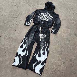 Nouveau design de gros survêtement vintage délavé à l'acide personnalisé ensemble de sweat à capuche et pantalon de survêtement pour hommes - Product Image 1