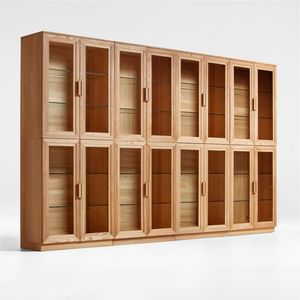 Calypso 144-Piece Natural Wood Glass-Door <b>Storage</b> <b>Cabinet</b> Set Minimalist Antique Design for Home <b>Dining</b> Entry Display Sideboard - Product Image 4