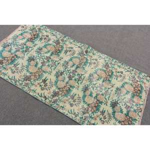 Alfombra de lana verde y beige Vintage de 3,1x6,2 pies, alfombra turca de área grande hecha a mano, retales rectangulares de látex para decoración de habitación de pasillo - Product Image 4