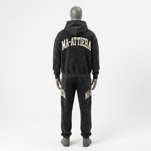 Custom Men Black Washed Hoodie <b>Jogger</b> Set Cotton Fleece <b>Oversized</b> Streetwear Tracksuit OEM Wholesale - Product Image 3