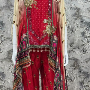 Ensemble de cordon en soie élégant, pur crape naturel pour femmes, salwar kameez - ethnique, séchage rapide, toutes saisons - Product Image 1