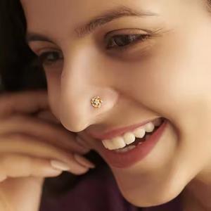 Trendy 14KT Rose Gold Lab Grown Diamond <b>Nose</b> Pin Stylish Floral Design Fine Piercing Jewelry for Women Everyday Wear - Product Image 4