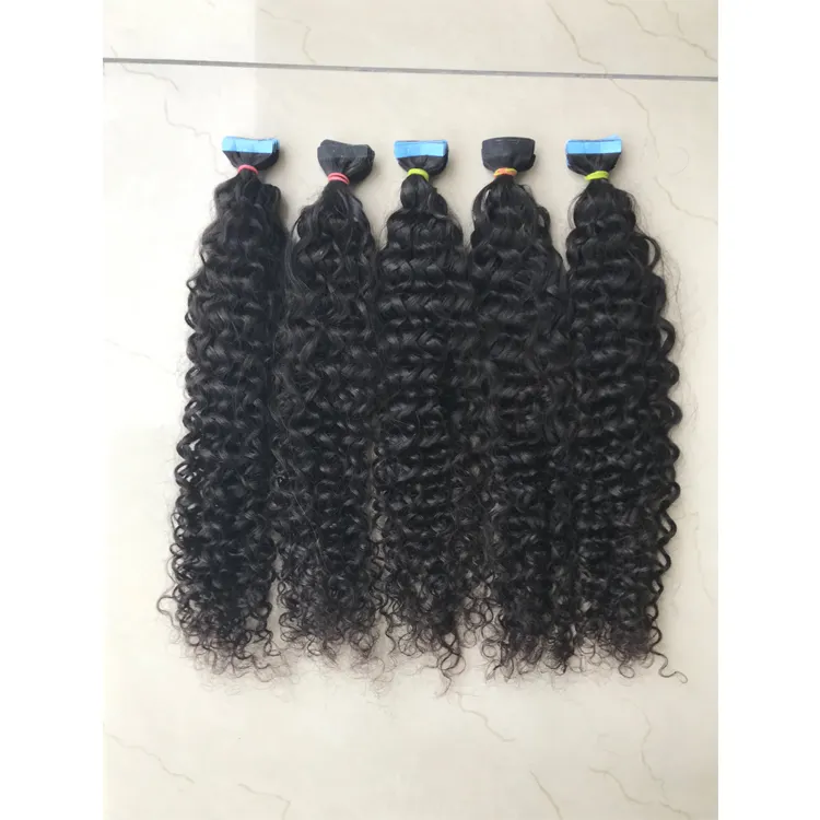 2022 Top Selling Remy Hair 100% Raw Unprocessed Virgin Indian Temple Kinky Curly Tape Human Hair Extension for Wholesales