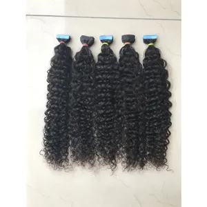 2022 Top Venda Remy Cabelo 100% Crua Não Processada Virgem Templo Indiano Kinky Curly Extensão Do Cabelo Humano Fita para Vendas Por Atacado