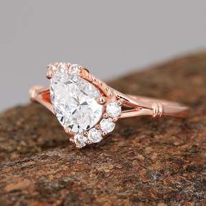 Anillo de compromiso de moissanita blanca Original de plata 925 VVS1 claridad corte de pera chapado en oro rosa banda de boda joyería fina fiestas - Product Image 3