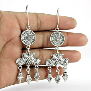 Valentine's Day <b>Gift</b> for Woman Solid 925 Sterling Silver Artisan Look Dangle Earrings Bohemian Handmade Jewelry Bulk Suppliers - Product Image 1