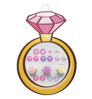 Pegatinas 3D de Epoxi para Niños con Tarjeta de Diamantes (7 Pares de Aretes Adhesivos y 3 Anillos con Diseño de Unicornio, Luna y Corona)