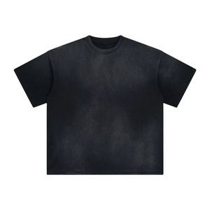 T-shirt vintage surdimensionné pour homme, délavé à l'acide, imprimé sérigraphié effet soleil, manches courtes, style streetwear classique - Product Image 1