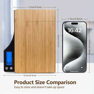 เครื่องชั่งอาหารดิจิตอล 1 ชิ้น ความแม่นยำสูง เครื่องชั่งไฟฟ้าแบบพกพาสำหรับห้องครัว แผงไม้ไผ่ ใช้พลังงานจากแบตเตอรี่สำหรับการทำอาหาร - Product Image 6