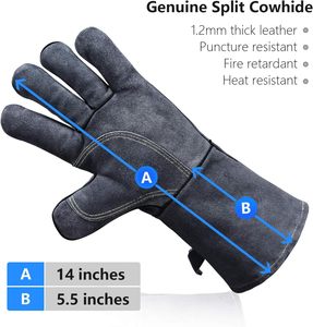 Guantes de cuero ignífugos de 14 pulgadas, manga larga resistente al calor para soldadura de forja, ropa informal para exteriores para fiestas de viaje - Product Image 3