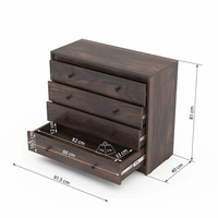Commode moderne de style farmhouse pliable et réglable à 4 tiroirs, poignée métallique, panneau MDF, bois, pour la maison, la chambre, l'école, le salon, meubles