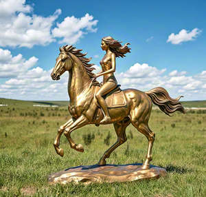 Statua d'Angelo in Bronzo Fuso Personalizzata, Scultura Paesaggistica in Metallo di Donna Nuda a Cavallo, Decorazione da Collezione - Product Image 1