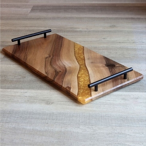 Bandeja de Madera con Resina Epoxi Verde de Diseño Nórdico, Estilo Industrial, con Asa de Tubo, Bandeja de Madera Maciza para Servir, Mesa de Centro para Hogar y Hotel - Product Image 6