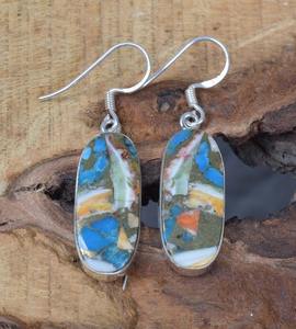 Pendientes de piedras preciosas de turquesa ostra, pendientes de plata de ley sólida 925 para mujeres y niñas, Pendientes colgantes, joyería estampada 925 - Product Image 4