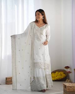 Chinnon Silk Collection with Heavy Embroidery New Fully Stitched Ready Wear Top-Plazzo Dupatta Set for <b>Indian</b> <b>Pakistani</b> <b>Clothing</b> - Product Image 6