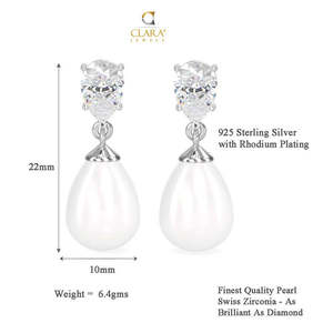 NOVAMART Fine 925 Sterling Silver Pearl <b>Drop</b> Earrings with Rhodium Plating for Swiss Zirconia Screw <b>Back</b>-Gift Women & Girls Whol - Product Image 6