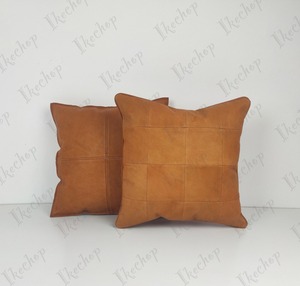 Antique Brown Lambskin <b>Leather</b> <b>Cushion</b> Cover Soft Plain Square Decorative Pillow for Home or Hotel for Christmas Decor - Product Image 3