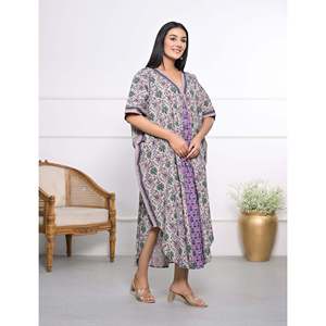 Caftán de Algodón Estampado a Mano, Vestido Casual Elegante para Mujer, Transpirable, Largo hasta el Suelo, para el Tiempo Libre, Club, Día de San Valentín - Product Image 4