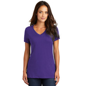 Camiseta 100% de algodón de alta calidad azul para mujer con cuello en V - Product Image 4