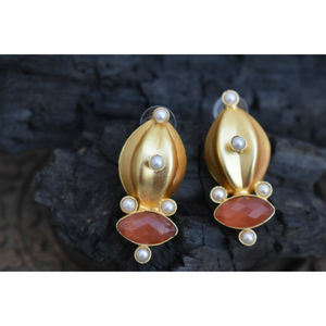 new designer latest fashion trending goldplated light <b>weight</b> stone stud <b>hoop</b> Brass Earrings for girls and women - Product Image 2