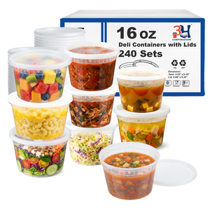 Contenitori per alimenti da 3H da 16 oz con coperchi (480 pezzi/cassetta) adatti per congelatore e microonde, in PP senza BPA, impilabili, a prova di perdite, per conservare il cibo. - Product Image 1