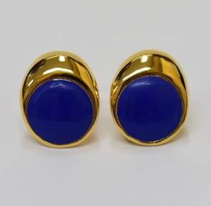 ต่างหูทรงกลมเคลือบทอง 14K เงินแท้ S925 ประดับด้วยเคลือบสีน้ำเงิน สามารถปรับแต่งได้สำหรับขายปลีก OEM ODM ผลิตในประเทศไทย - Product Image 1
