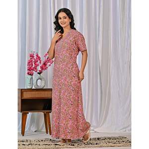 Vestido de Dormir 100% Algodón con Estampado Jaal Hecho a Mano, Camisón Suave Tejido con Diseño Floral y Cierre de Botones, Talla 3XL para Damas de Honor - Product Image 6