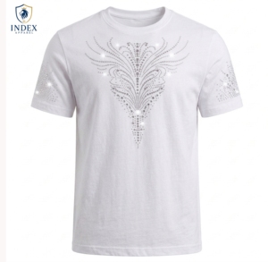 T-shirt à manches courtes pour homme Index Apparel, noir, motif à pois en strass, coupe classique, col rond, jersey tricoté décontracté - Product Image 6