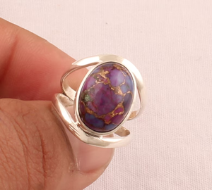 Anillo doble de Plata de Ley 925 sólida para hombre y mujer, piedra preciosa ovalada turquesa de cobre púrpura, regalo de banda de dos capas elegante hecho a mano - Product Image 4