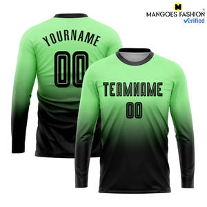 Camiseta de manga larga con sublimación verde y negra personalizada, uniforme de fútbol a la moda, lavable a máquina, secado en secadora bajo - Product Image 6