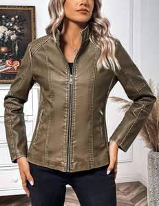 Chaqueta de Cuero de Alta Calidad para Mujer, Chaqueta de Cuero Informal Personalizable, Transpirable, con Cremallera, para Invierno - Product Image 2