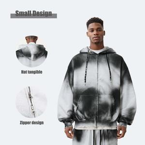 Sudaderas con capucha con cremallera lavadas con ácido desgastadas de gran tamaño Vintage grueso y ropa informal de algodón 420 GSM 100% con logotipo personalizado para hombres - Product Image 5