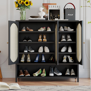 Scarpiera Multistrato <span class=keywords><strong>in</strong></span> <span class=keywords><strong>Bambù</strong></span> con Design Ventilato, Organizzatore Nero per Ingresso e Corridoio - Product Image 3
