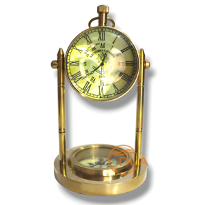 Victoria London Ancre nautique Horloge de bureau Montre Laiton antique avec accents de boussole de forme ronde de style moderne Circa 1876 - Product Image 4