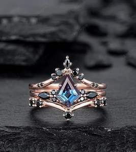 925 Sterling Silver Kite Cut Alexandrite V Shape Rose Gold Black Classic Third Party Certified Wedding Promise Engagement Ring - Product Image 6