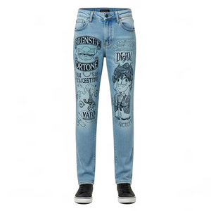 กางเกงยีนส์ผ้าฝ้ายโพลีเอสเตอร์ระบายอากาศสำหรับผู้ชายและผู้หญิงกางเกงลำลองผ้ายืดเข้ารูปพิมพ์ลายดิจิตอล - Product Image 1